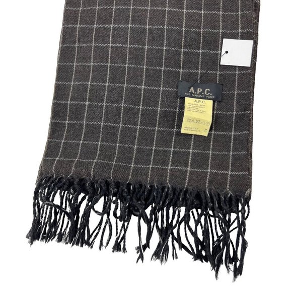 A.P.C. Rue Madame Paris Gray Check Wool Cashmere Scarf 8.5"W 72"L - Picture 3 of 4